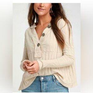 Free People Long Sleeve Ribbed Henley Top